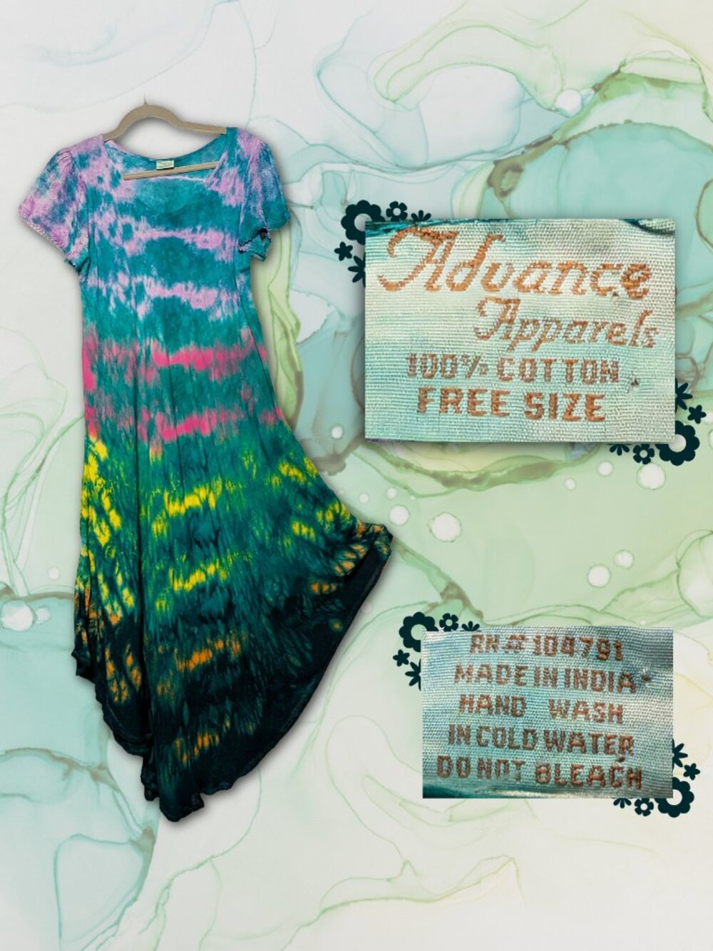 Advance Apparels Tie Dye Maxi Dress One Size Fits All Boho Festival Summer Knit